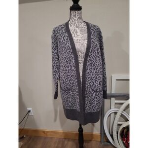Lucky Brand Women's SZ LG Wool Blend Open Cardigan cheetah‎ leopard gray neutral
